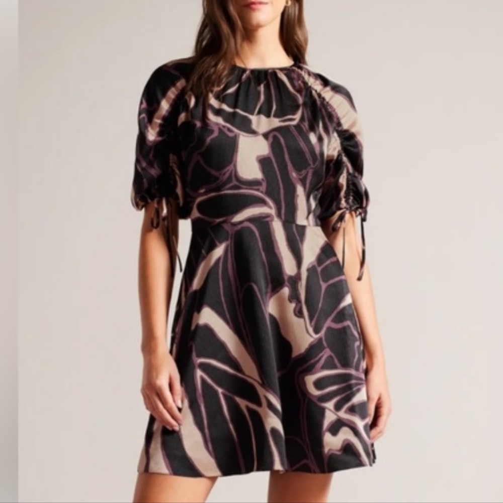 TED BAKER I 0 (S) Gilliaa Flared Mini Dress I black purple cream